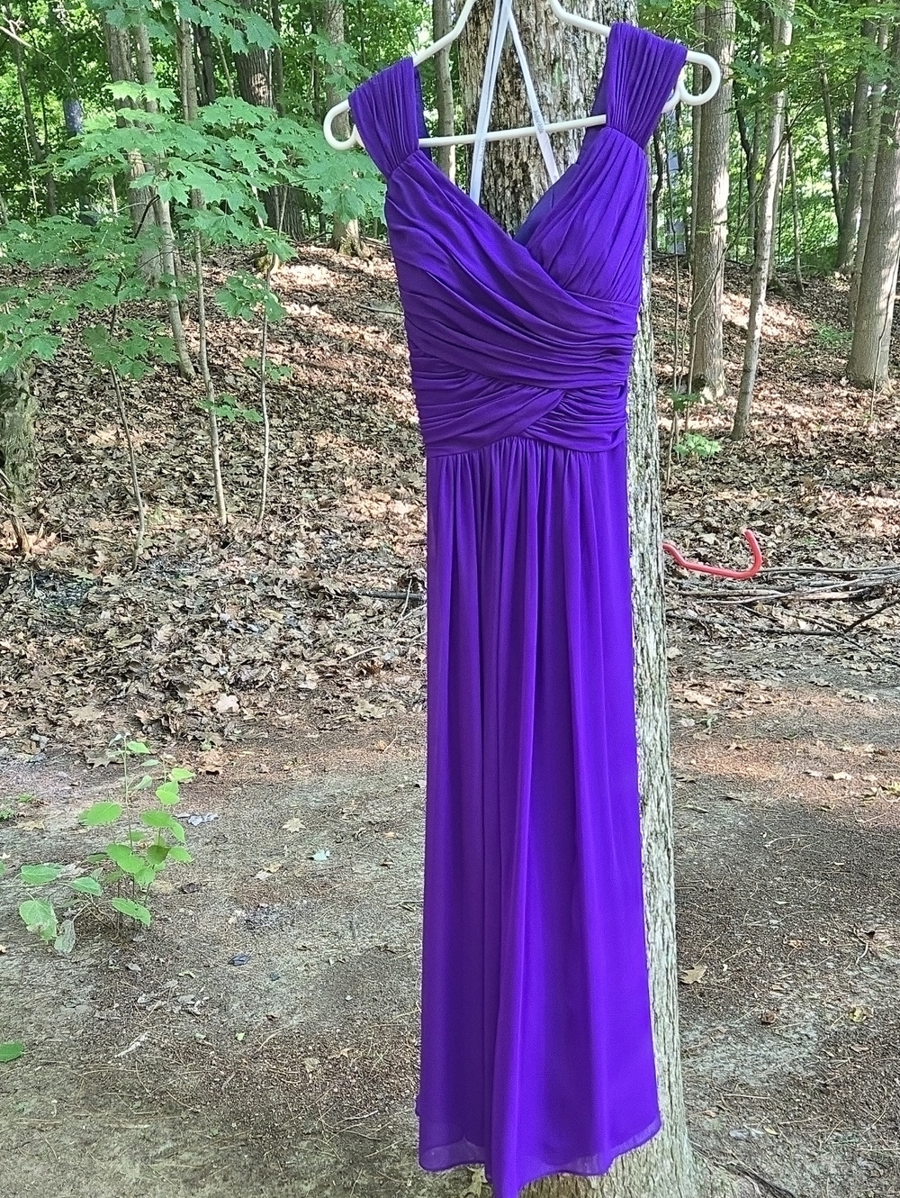 Elegant Purple Ruched Maxi Dress with V-Neck Andrew Adela Sz M